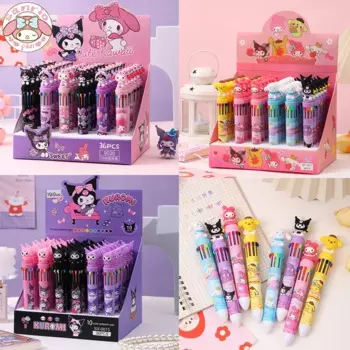 Шариковая ручка Sanrio, 36 шт., милая Kuromi Melody Cinnamoroll, 10 цветов, ручная ручка, подарок для девочек, ручка 0,7 мм, креативные студенческие канцелярские принадлежности