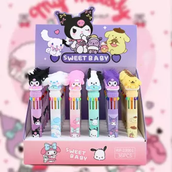 Шариковая ручка Sanrio 36 шт., мультяшный Коричный карандаш с рисунком Kuromi Hello Kitty, 10 цветов,