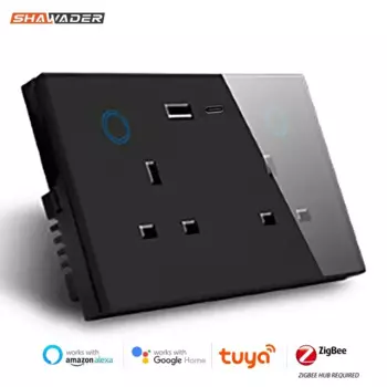 Shawader Zigbee Smart Tuya USB PD 20 Вт Тип C Зарядная настенная розетка Британская розетка Сенсорный переключатель Беспроводной пульт дистанционного управления от Alexa Google Home