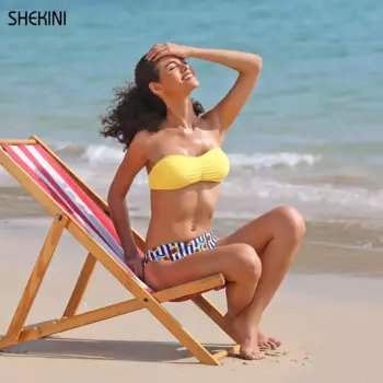 SHEKINI женский сексуальный купальник-бандо, купальник из двух предметов с рисунком, оборками и низкой талией, пляжный купальный костюм, купальник