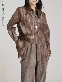 SHENGPALAE рубашки с принтом тай-дай, женские однобортные рубашки с лацканами в винтажном стиле, шикарный стиль с длинными рукавами, новинка 2024, женская одежда 5C1694