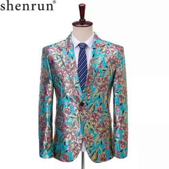 Shenrun, мужские блейзеры, модные, черные, синие, цветочный узор, повседневный костюм, куртка, для вечеринки, выпускного, певцы, ведущий барабанщик, костюм, Тонкий Блейзер