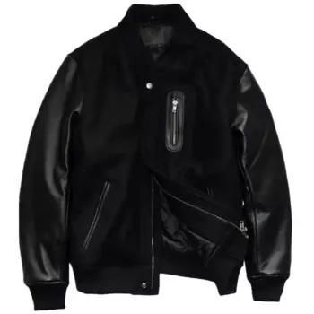 Шерстяная стеганая куртка с первый слой из воловьей кожи рукавами, теплая бейсбольная форма, кожаная куртка, мужская повседневная куртка большого размера