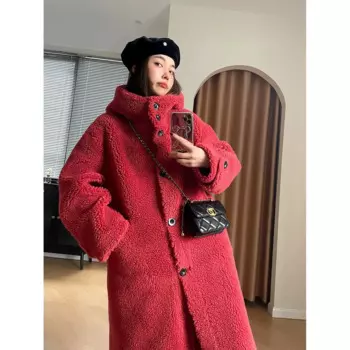 Шерстяное длинное пальто с капюшоном из овечьей шерсти Женская зимняя новая Корейская версия теплое меховое пальто зимнее пальто женская меховая куртка