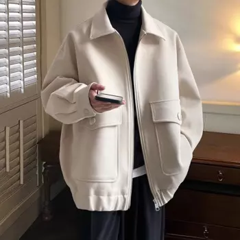 Шерстяное пальто большого размера, свободная шерстяная ткань с большими карманами, Корейская версия, модная мужская повседневная куртка, 2024