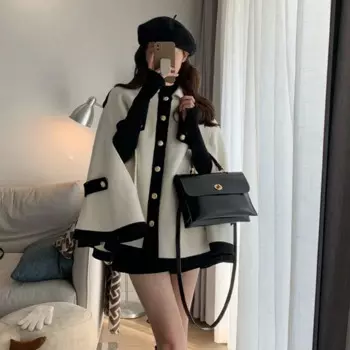 Шерстяное пончо в британском стиле, Новинка осени-зимы 2024, накидка во французском колледже, женское модное шерстяное пальто с запахом