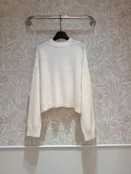 Шерстяной свободный свитер с заниженными плечами для женщин, высококачественный вязаный пуловер с боковым разрезом и пуговицами, джемпер с длинными рукавами, женский 2024