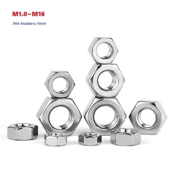 Шестигранная гайка из нержавеющей стали 304 M1.0 M1.2 M1.4 M1.6 M2 M2.5 M2.6 M3 M3.5 M4 M5 M6 M8 M10 M12 M14 M16