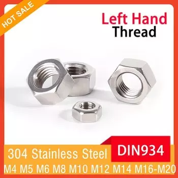 DIN934 A2-70 Левая резьба M4 M5 M6 M8 M10 M12 M14 M16 M18 M20 Шестигранные гайки из нержавеющей стали 304