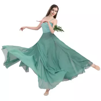 Шифоновое лирическое танцевальное платье, женское современное платье, зеленый Лирический танцевальный костюм, современный танцевальный костюм, лирическое платье