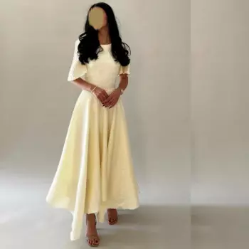 Шифоновое платье-миди с рюшами, круглым вырезом