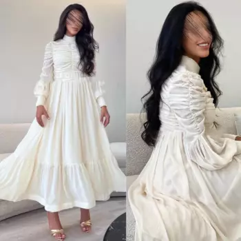 Шифоновое платье-миди с высоким воротником, а-силуэт