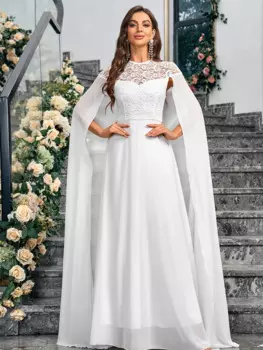 Шифоновое свадебное длинное платье, роскошное платье-трапеция до пола с Боковым Разрезом, белое элегантное платье-накидка с рукавами, женская одежда