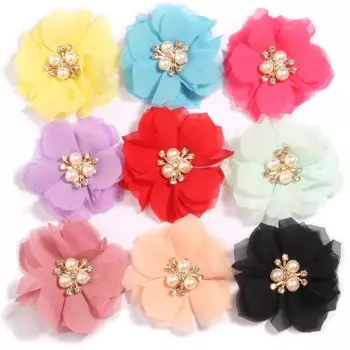 Шифоновые цветы со звездой и камнем для девочек, аксессуары для волос из мягкой ткани, 120 шт., 6 см, 2,35 дюйма, бутик цветов для женщин, повязки на голову