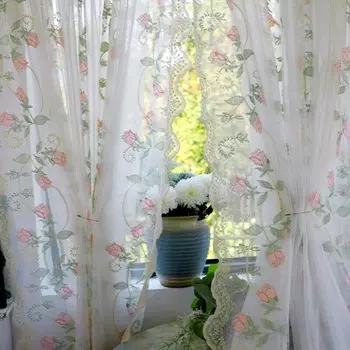 Шифоновые шторы DZQ с вышивкой розы