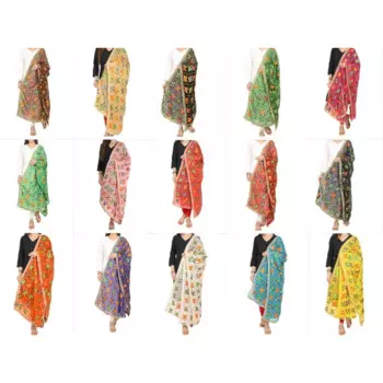 Шифоновый палантин Dupatta, шарф, шарфы с индийской вышивкой, модные трендовые шарфы в европейском и американском стиле