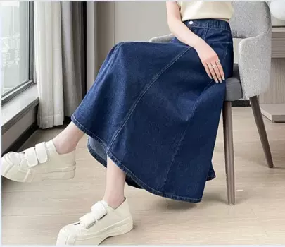 Шикарные плиссированные джинсовые юбки, весна-осень 2024, длинные женские прямые свободные джинсовые юбки с высокой талией