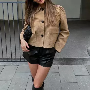Шикарные винтажные куртки из замши, укороченные однотонные пальто с длинным рукавом, Женская однобортная куртка, Женская Осенняя уличная одежда 2024, топы