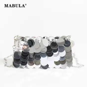 Шикарный вечерний кошелек MABULA с блестками и цепочкой, роскошная блестящая сумка через плечо, модный серебристый клатч, кошелек, женская сумочка