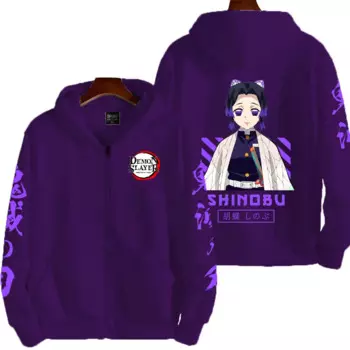 Shinobu Kocho Demon Slayer, мужская толстовка на молнии, весенне-осенняя женская толстовка, новинка 2025, модные куртки для пар с героями мультфильмов аниме, пальто