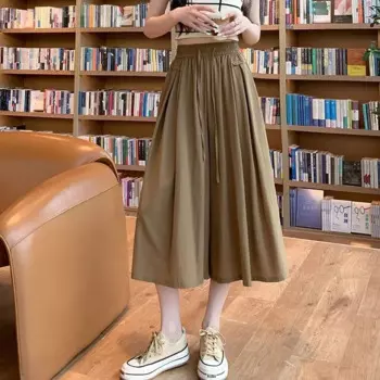 Широкие брюки женские мешковатые дизайнерские новые летние японские стильные однотонные дышащие мягкие повседневные универсальные брюки с высокой талией длиной до икры Harajuku