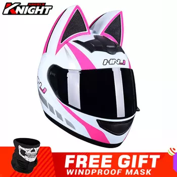 Шлем мотоциклетный HNJ для мужчин и женщин, всесезонный дышащий, для езды на мотоцикле по бездорожью, со съемными кошачьими ушками