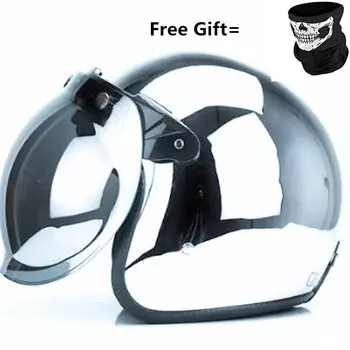 Шлемы с открытым лицом, зеркало, серебристый, хром, мотоциклетный шлем с открытым лицом, ретро мотошлемы в горошек, шлем Bubble M