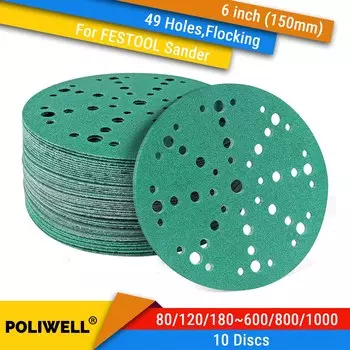 Шлифовальная бумага POLIWELL 6 дюймов 49 отверстий