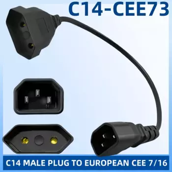 Шнур адаптера питания европейского стандарта IEC 320 C14, штекер в Европейский стандарт CEE 7/16, 2 контакта, Женский Кабель питания для UPS PDU 30 см * 1, C14-CEE73