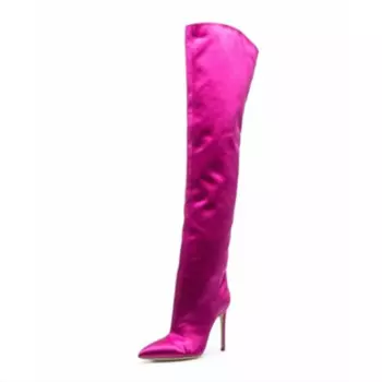 SHOFOO красивые женские сапоги Высота около 11 см Сапоги выше колена на каблуке высокие сапоги с острым носком Фиолетовые женские свадебные банкетные сапоги