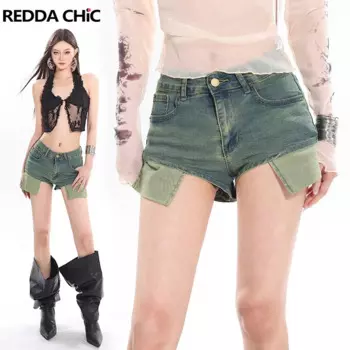 Шорты женские джинсовые REDDACHiC составного кроя с карманами и низкой посадкой, винтажные облегающие брюки-стрейч зеленого цвета, уличная одежда Grayu Y2k на лето