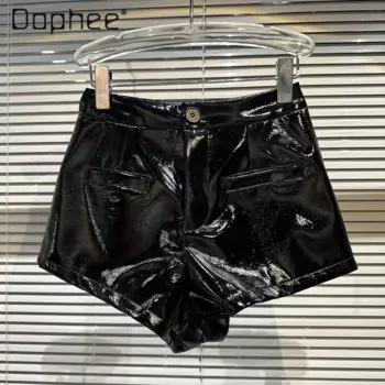 Шорты женские облегающие из ПУ кожи, с завышенной талией