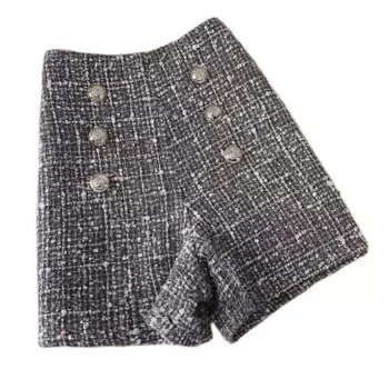 Шорты женские с завышенной талией, повседневные свободные приталенные твидовые Короткие штаны на пуговицах, универсальные, весна-осень