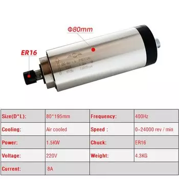 Шпиндельный двигатель XMSJ 800 Вт/1.5 кВт/2.2 кВт 220В ER11/ER16/ER20