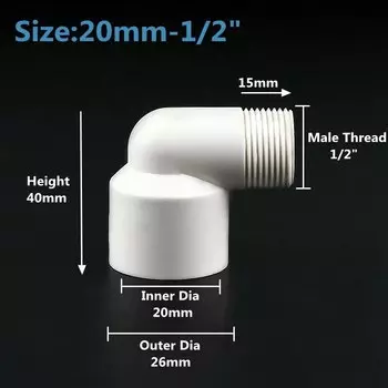 SHSMFC Белый ПВХ соединитель 20 25 32 мм до 1/2" 3/4" 1" 90 градусов