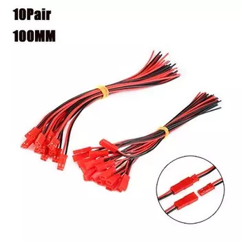 Штекерный 2-контактный разъем JST, 10 пар, 100/200 мм, Штекерный/гнездовой разъемы для RC, BEC, батареи, вертолета, FPV, дрона, квадрокоптера