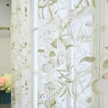 Шторы AiFish американский деревенский сад зелёные цветы полиэстер