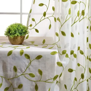 Шторы AiFish из полиэстера и хлопка, зеленые листья, просвечивающиеся, для гостиной