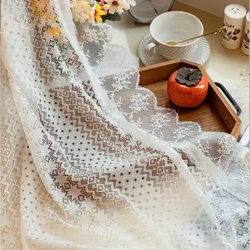 Шторы AiFish просвечивающиеся из полиэстера и хлопка белые геометрические цветы