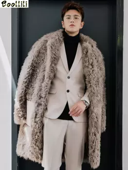 Шуба Boollili из натуральной овчины, мужская зимняя куртка из овчины, мужские длинные шерстяные шубы и куртки из натурального меха ягненка 2023