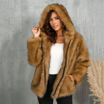 Шуба из меха и искусственного меха Женственное элегантное пальто 2024 Новое зимнее женское шубовое пальто Модное темпераментное теплое женское меховое пальто с капюшоном H203