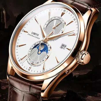 Швейцарский люксовый бренд LOBINNI, автоматические механические мужские часы с сапфировым стеклом, фаза Луны, многофункциональные водонепроницаемые часы L11027