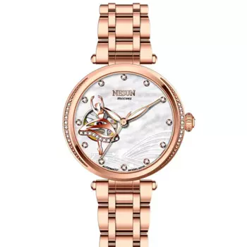 Швейцарский роскошный бренд NESUN японский импорт NH38A автоматические механические Женские часы водонепроницаемые светящиеся часы со стразами N9078