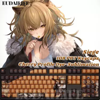 Siege 108-клавишные колпачки Arknights PBT DYE, сублимационный светопропускающий вишневый переключатель, крестовая крышка для клавиш для механической клавиатуры, подарок