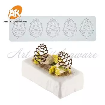 Силиконовая форма для торта "Рождественское перо, сосновая шишка, рога"