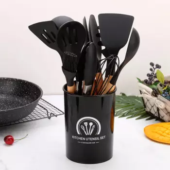 Силиконовая кухонная утварь, набор для готовки, кухонный инструмент с деревянной ручкой, кухонная утварь с антипригарным покрытием, столовые приборы для измельчения яиц