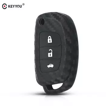 Силиконовый чехол KEYYOU для ключа из углеродного волокна, откидная крышка для Hyundai Sonata Fe Avante Porter greatsonata Santafe i30 Solaris ix35