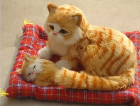 Симпатичная модель кошки из полиэтилена и меха, модель кошки желтого цвета, около 24x12x21 см, y0091