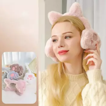 Симпатичные плюшевые наушники, складные утолщенные наушники, Зимние теплые наушники с кошачьими когтями против замерзания для женщин и девочек