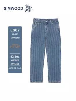 SIMWOOD 2024, свободные прямые джинсы-карго из конопляной ткани 12,5 унций, мужские джинсовые брюки больших размеров, уличные джинсовые брюки
